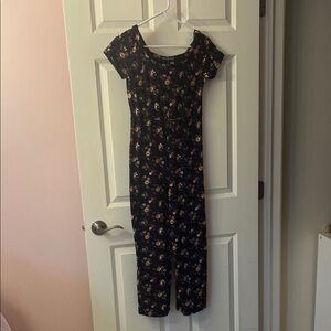 Girls XL Navy Blue Floral Short-Sleeve Jumpsuit